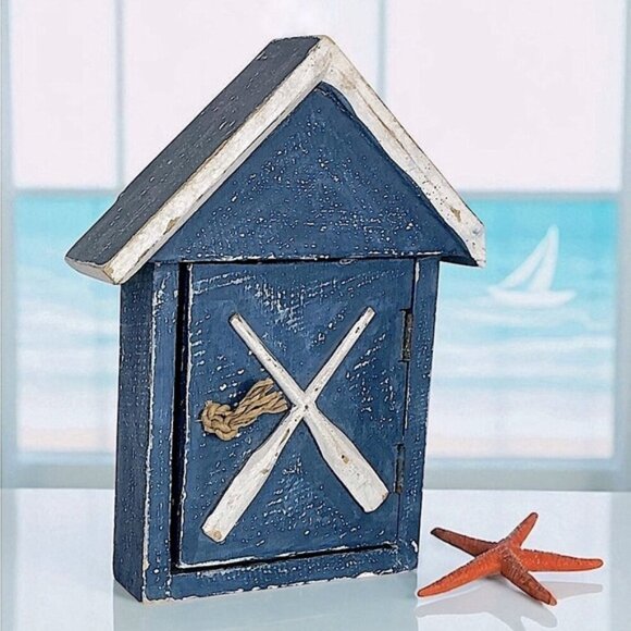 Asia Overland Other - Nautical Boathouse Key Holder Wood  Wall Decor or Freestand Rustic Blue White